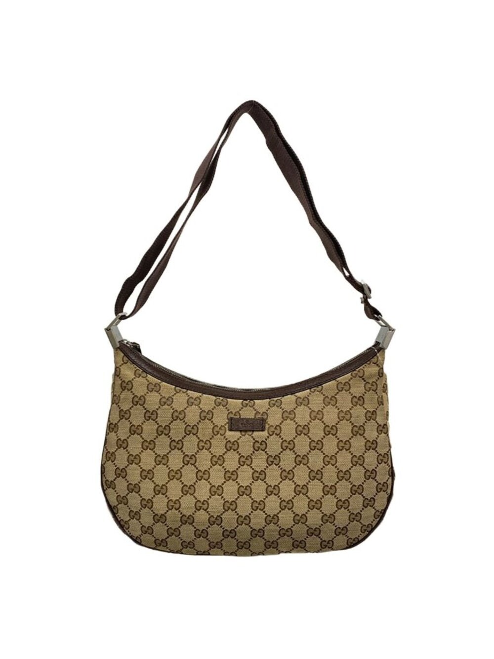 Gucci Shoulder Bag GG Pattern Beige Dark Brown Leather